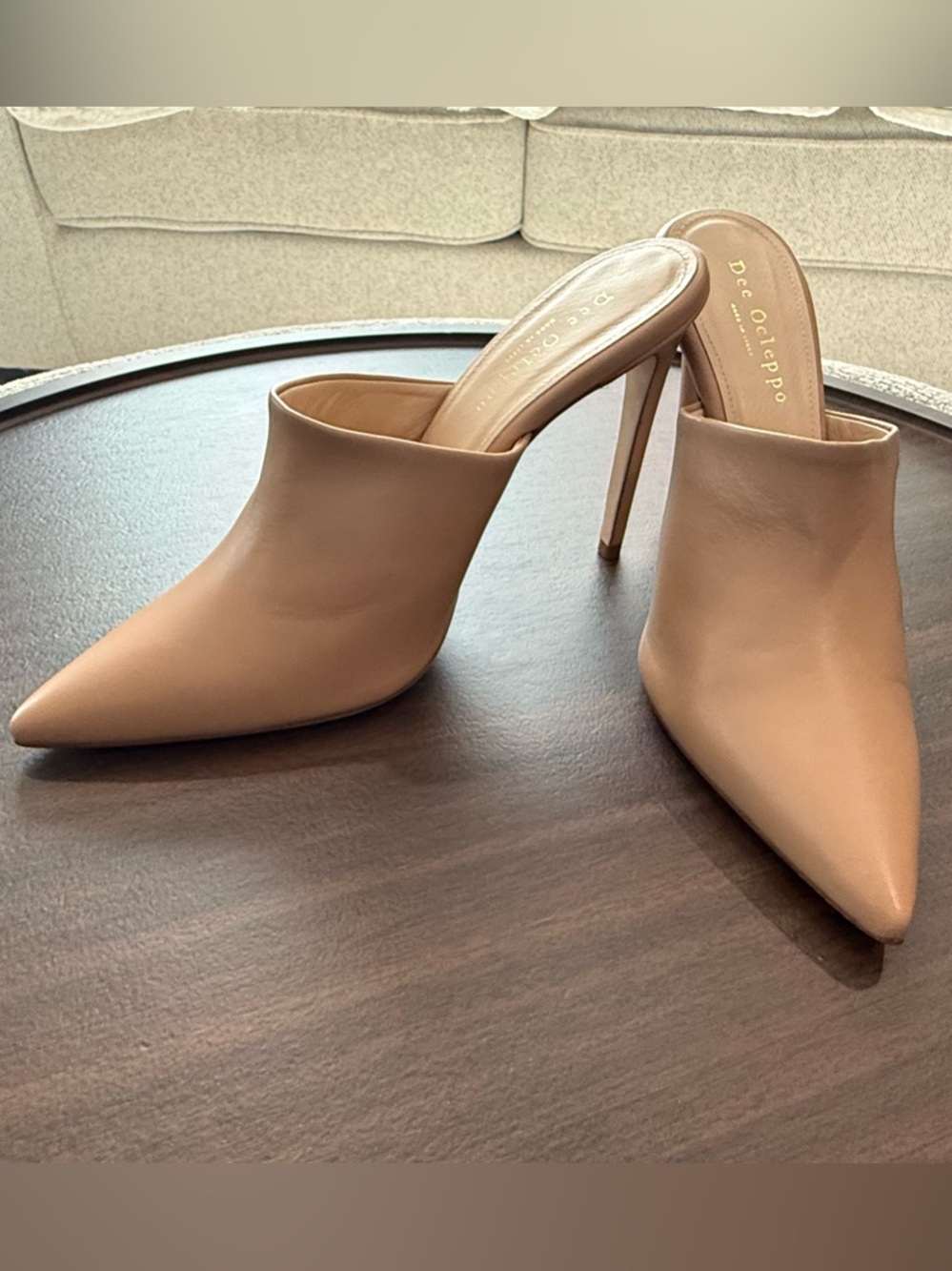 Dee Ocleppo Nude Pointed-Toe Leather Stiletto Mules